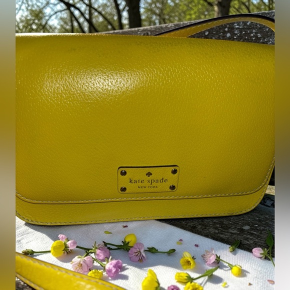 kate spade Handbags - Kate Spade Wellesley Yellow Leather Flap Crossbody Polka Dot Lining